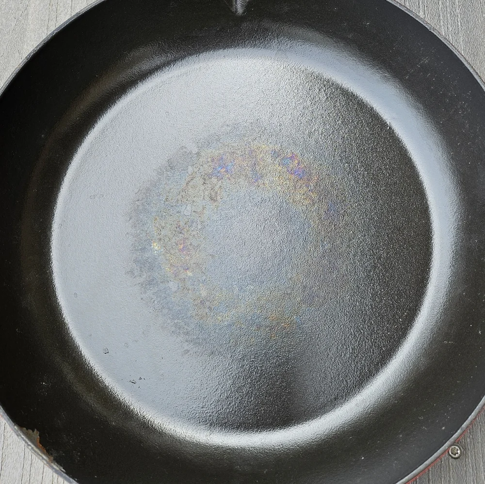 Used once Staub classic cast iron fry pan in cherry red
